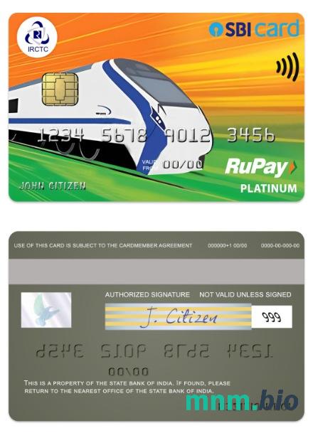 India State Bank of India IRCTC SBI RuPay platyna karta przykład w formacie PSD